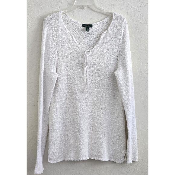 TOP/KNIT-RALPH LAUREN-LAUREN JEAN CO.-White-V-Tie Neck-Long Sleeves-Size XL-NWT - Picture 1 of 13